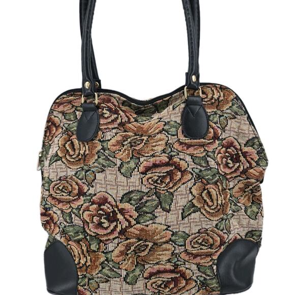 Vtg 80s Cottagecore Boho Floral Rose Tapestry Shoulder Bag Purse Grandma - Picture 1 of 14
